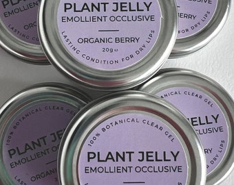 Plant Jelly Organic Berry Lip Gel, petroleum alternative, botanical, lasts longer to a balm, emollient/occlusive, bonus of bamboo applicator