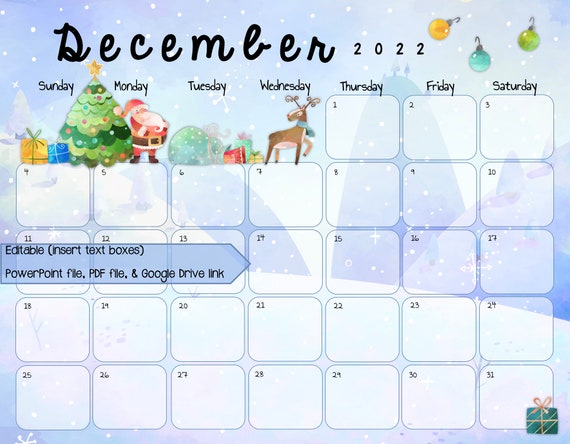 Christmas 2022 Calendar December 2022 Calendar Christmas Theme | Etsy