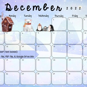 December 2022 Calendar Christmas Theme | Etsy