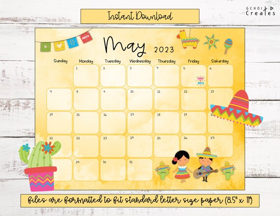 May 2023 Calendar cinco De Mayo Theme - Etsy may-2023-calendar-cinco-de-mayo-theme-etsy