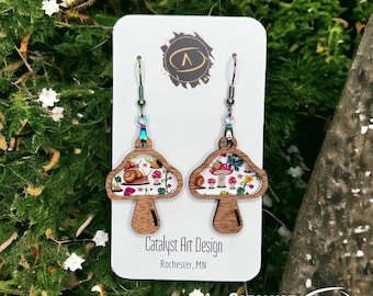 Mushroom Earrings, Cottagecore jewelry, Boho Groovy Dangle Earrings, Woodland Mushy Cool Festivals Earring, Novelty Gift for Her Him