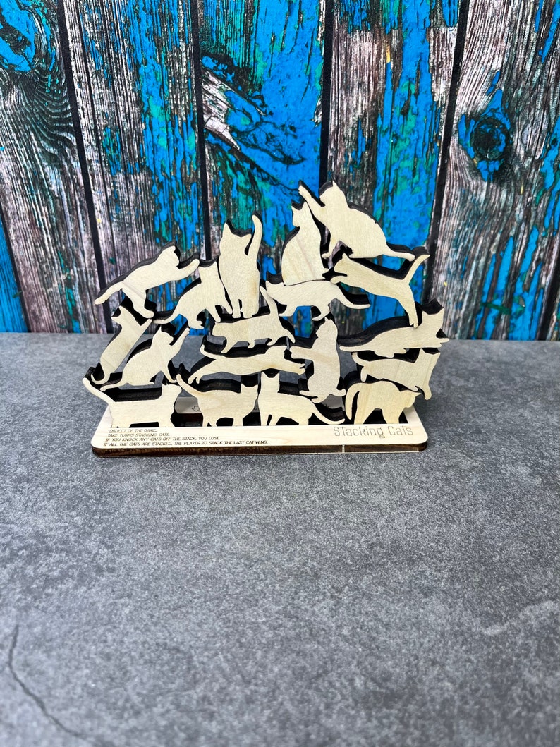 Stacking Cats Wooden Game Stack the Cats Wood Puzzle Etsy
