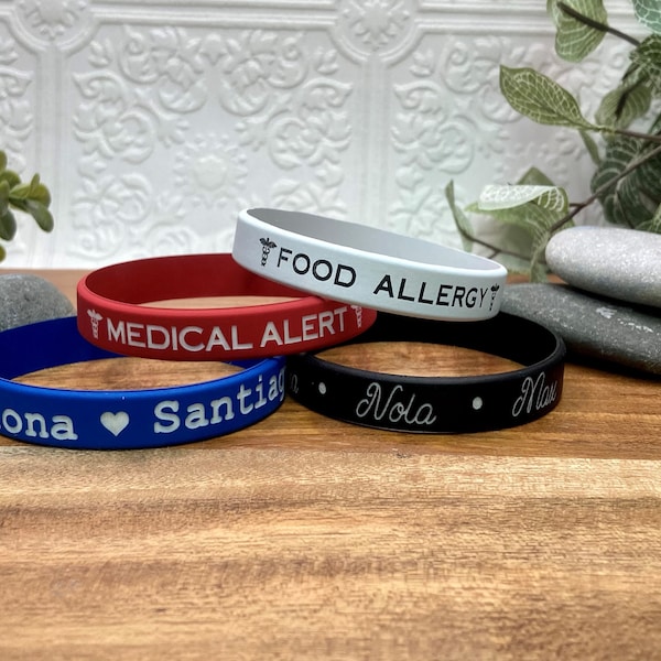 Custom Silicone Bracelets, custom wristband, custom ID, allergy bracelet, missing, lost, found, alert, information, love, family, unity