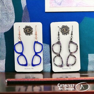 Blue Dangle Glasses Earrings, Tortoise Ophthalmologist Optician Optometrist Eye Doctor Gift, Book Lover Librarian Gift, Quirky Style Jewelry
