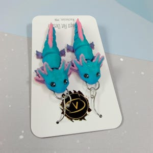 3d printed axolotl earrings, axolotl earrings, 3D Printed in Full Random Color, Unique fidget earrings, Gift for Quirky Friend Birthday gift