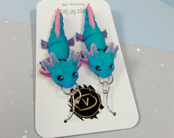 3d printed axolotl earrings, axolotl earrings, 3D Printed in Full Random Color, Unique fidget earrings, Gift for Quirky Friend Birthday gift