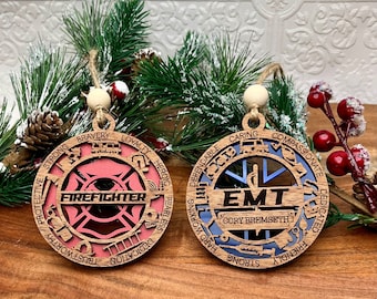 Personalized Thank You Services Ornament, Customized Name/Label/Logo Engraved Ornaments for Firefighters, Best EMT Ornament Gift for Him/Her