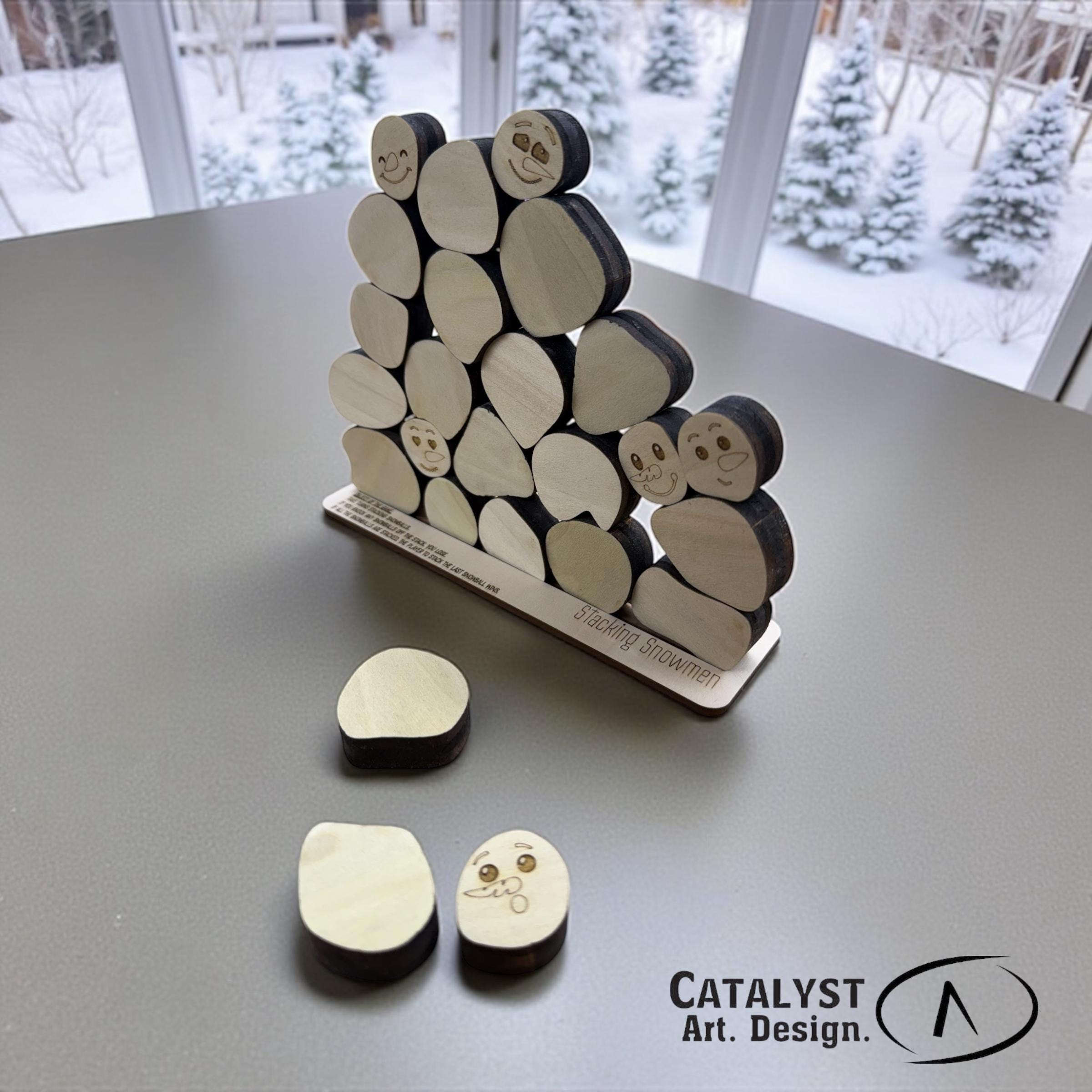 Stacking Snowman Wooden Game, Stack the Snowball Puzzle, Handcrafted ...