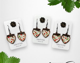Wood Strawberry Dangle Earrings, Acrylic Artsy Mother’s Day Earrings, Gardener Gift for Her, Strawberry Cottage Core Gardening Lover