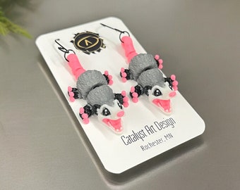 3d printed earrings, Mini opossum earrings, 3D Printed in Full Color, Unique fidget earrings, Gift for Fun, Cool Quirky Friend Birthday gift