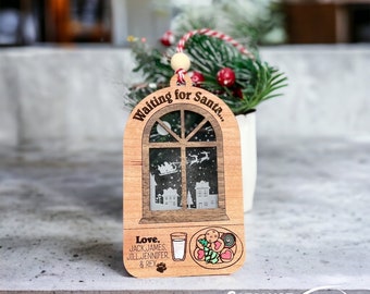 Personalized Christmas Ornament for Kids, Christmas Countdown Gift, Advent Milk Cookies Waiting for Santa Window Decoration, Flying Santa