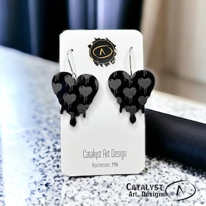 Dripping Black Heart Earrings, stainless steel Melting Heart dangle earrings, Minimalist Goth emo grunge Earrings, bleeding black heart