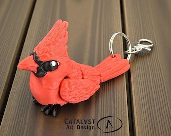 Red Cardinal Keychain – 3D Printed Bird Keychain, Cardinal Gift, Nature Lover Keychain, Cute Animal Key Ring, Red Bird , Stocking Stuffer