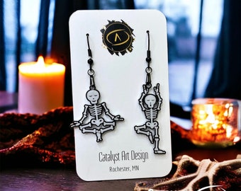 Skeleton Yoga Earrings, Funny Halloween Earrings, Skeleton Earrings, Fun Unique Halloween Earrings