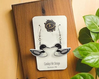 Loon Earrings: Engraved Acrylic Bird Jewelry - Lake Life Gift