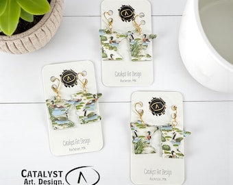 Minnesota Shaped Acrylic Earrings Mallard Duck Canadian Goose Lake Print Wildlife Lake Life State Pride Gift