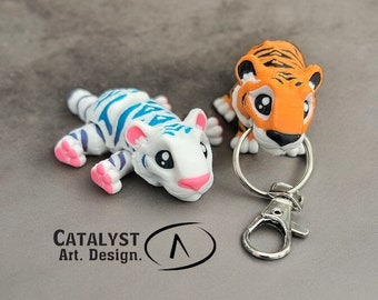 Mini Tiger Articulated Figure or Keychain Option, 3D Printed in Full Color, Unique Desk Pets Toys, Gifts for Fun, Summer Fidget, Birthday
