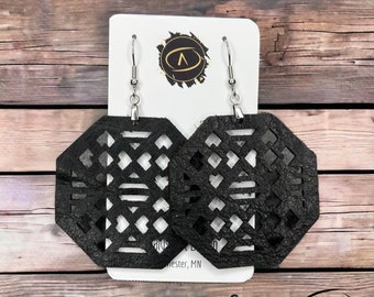 Western Leather Earrings, Bison Leather Earrings, Cowgirl Era Dangle Earrings, Rustic Boho Elegant Jewelry, Western Wedding Gift
