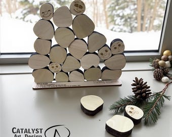 Stacking Snowman wooden game, stack the snowball puzzle, handcrafted holiday coworker rustic Christmas gift, bag of 25 wooden pieces