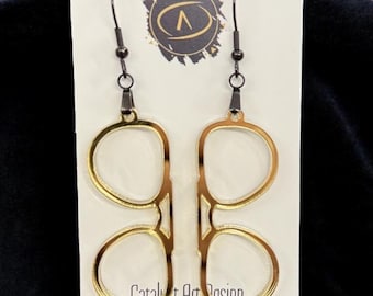 Gold Glasses Dangle Earrings: Quirky Librarian Optometrist Gift