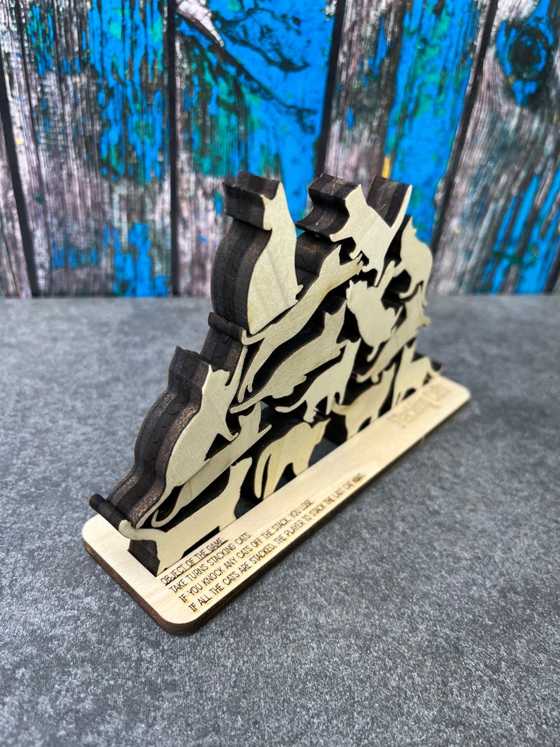 Stacking Cats Wooden Game Stack the Cats Wood Puzzle Etsy
