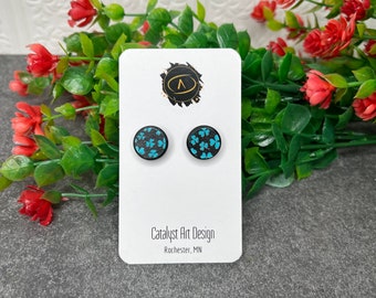 Shamrock Circle Stud Earrings, St. Patrick’s Day Lucky Disc Studs, Black and Teal Irish Luck Fake Plug Gauges