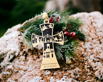 Personalized Printed Cross Christmas Ornament || Flexible Plastic Layered Printed Lighted Christmas Cross || Christmas Gift for Clergy