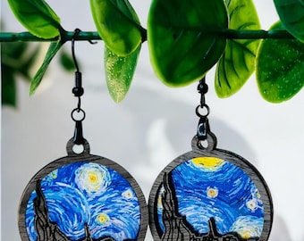 Starry Night Sky Earrings Abstract, Painting Inspired Original Circular Earrings, Girls Unique Jewelry, Gift For Her