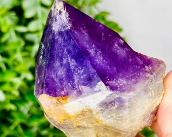 Roher Amethyst Kristallspitze, natürlicher roher Amethyst, teils raue polierte Amethystspitze, Kristalldekor, Wohnkultur, Meditationswerkzeug