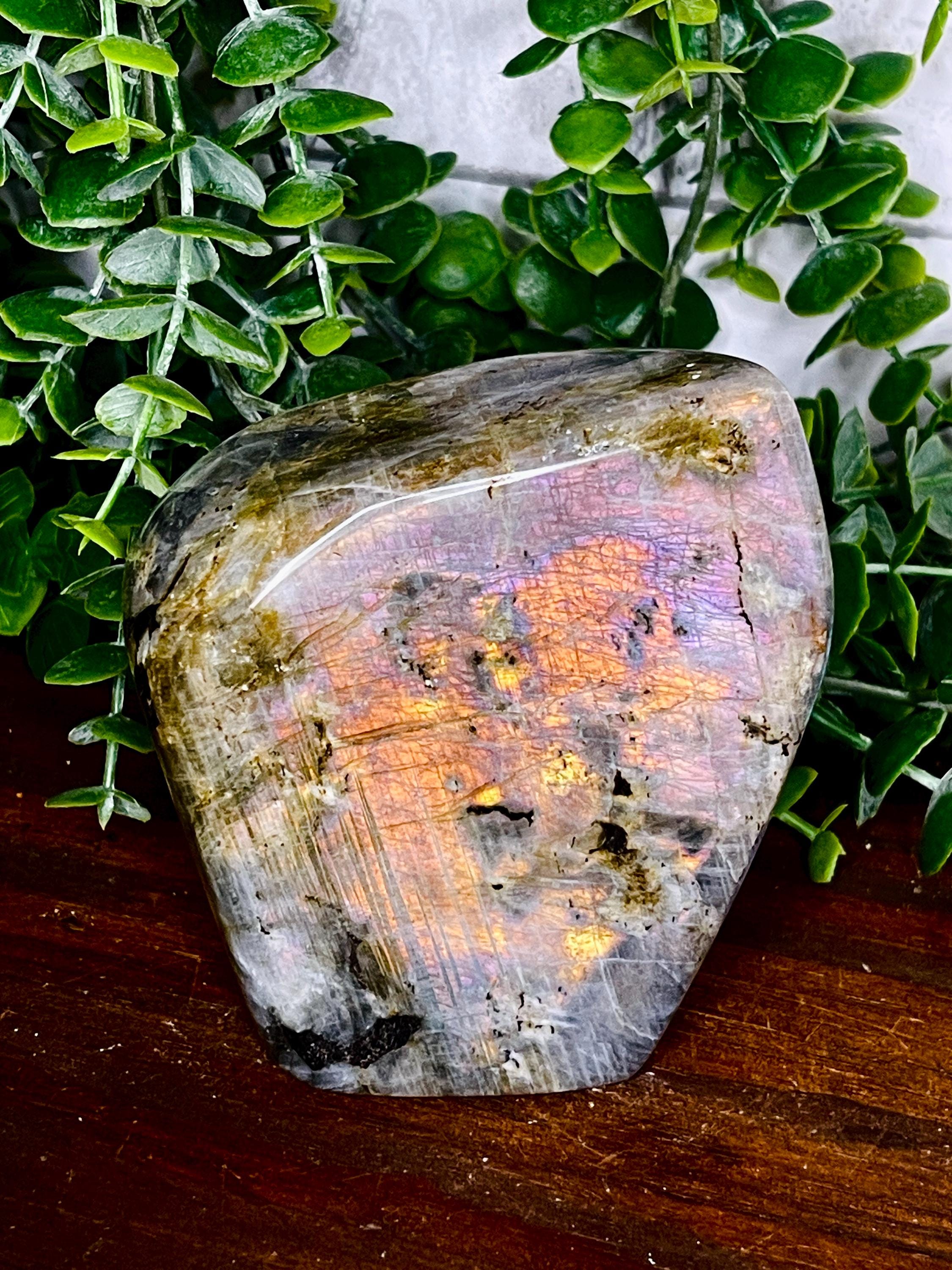 STUNNING High Quality Sunset Flash Labradorite, Flashy Labradorite Freeform, Orange and Pink Flash, Labradorite Freeform, XL Labradorite