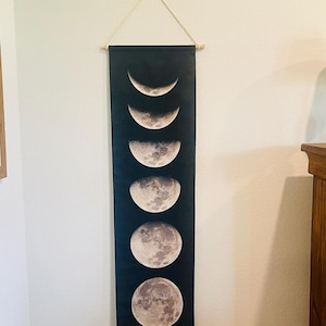 Celestial Moon Phase Canvas Banner, Celestial Tapestry, Celestial Boho Wall Decor, Dreamy Moon Phase Decor, Luna Wall Decor, Moon Phase Art