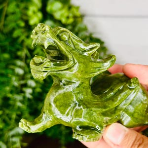 Chinese Carved Green Jade Dragon, Natural Green Jade Carving,  Green Jade Dragon, Chinese Feng shui green jade, Statement Piece