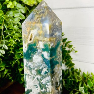RARE XXL Druzy Moss Agate Tower, 4 lb Moss Agate Tower, Polished Moss Agate Obelisk, Crystal Gift, Home Decor, Gift for Her, Grounding