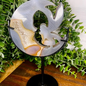 Druzy Agate Fairy Moon, Agate Moon Fairy with Stand, Druzy Agate Crystal, Statement Piece, Crystal Gift, Home Decor, Gift for her