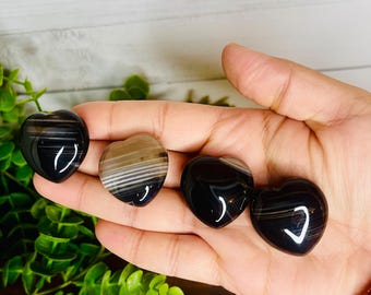 Black Onyx Mini Hearts, Black Agate Crystal Hearts, Crystal Gift, Healing Crystals, Polished Crystal Heart Carvings, Natural Black Onyx