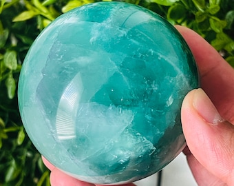 STUNNING Green Fluorite Sphere, Green Fluorite with Rainbows, Natural Green Fluorite Sphere, Green Crystal, Crystal Ball Sphere