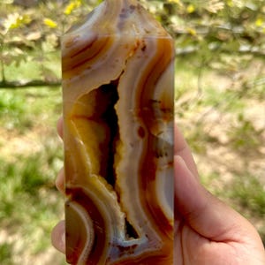 Unique Banded Carnelian Tower, Gorgeous Carnelian Tower with Druzy, High Quality Carnelian Tower, Carnelian Crystal Tower, High Quality Gem