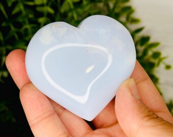 Natural Blue Chalcedony Heart, Blue Chalcedony Carving, Chalcedony Crystal Carving, Throat Chakra, Crystal Gift, Home Decor