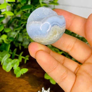 Druzy Blue Lace Agate Sphere, Blue Chalcedony, Blue Lace Sphere with Druzy Cave, Calming Energy, Healing Stones, Crystal Decor