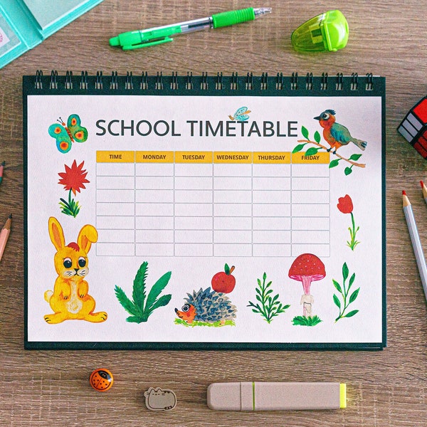 Printable Kids School Timetable, Homeschooling Timetable, Weekly Planner, School Weekly Schedule, Instant Digital Download, Stundenplan