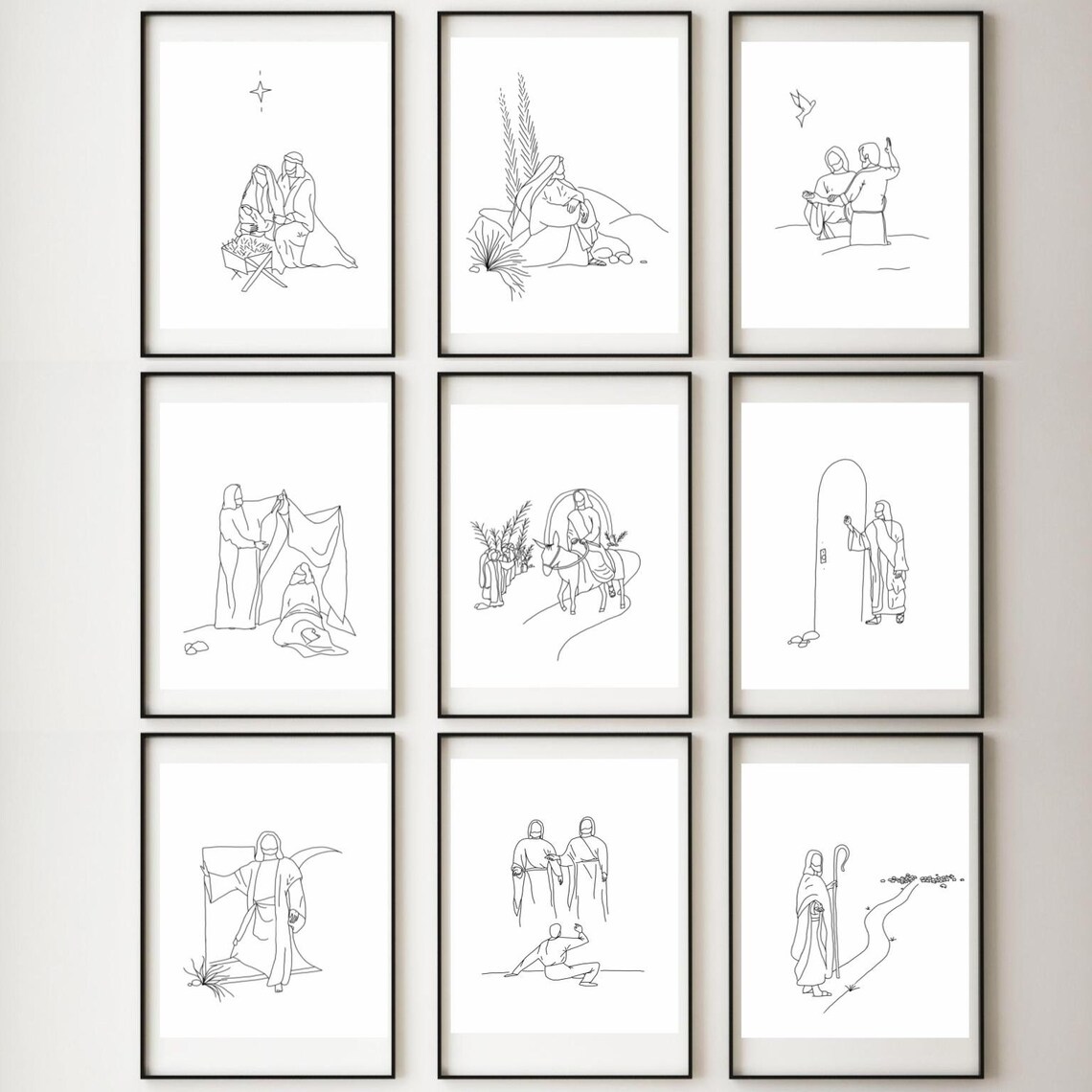 Set of 9 Life of Christ Simple Modern Pictures of Christ Line Drawings ...