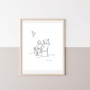 Christ Baptism Simple Modern Line Drawing Black and White