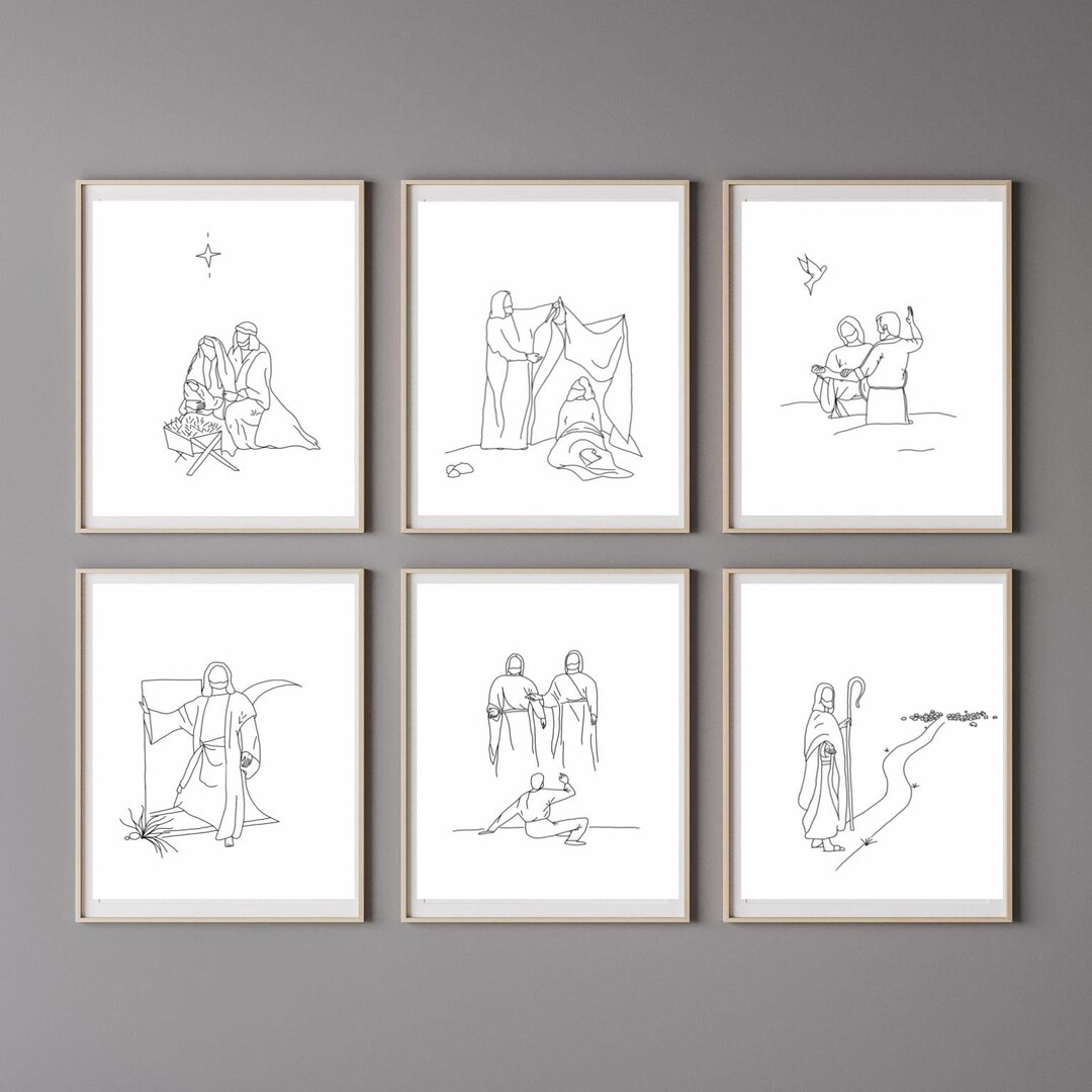 Set of 6 the Living Christ Simple Modern Pictures of Christ Line ...