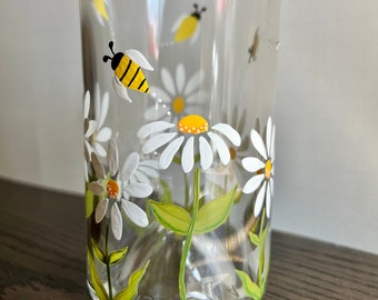 Hand Painted Daisy Oil Dispenser, Kitchen Soap Bottle, Spring Decor