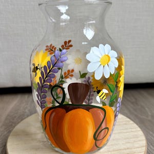 Hand painted pumpkin flower vase , fall decor, wildflowers, Halloween kitchen vase, birthday gift for flowers lover, home decor, sunflowers