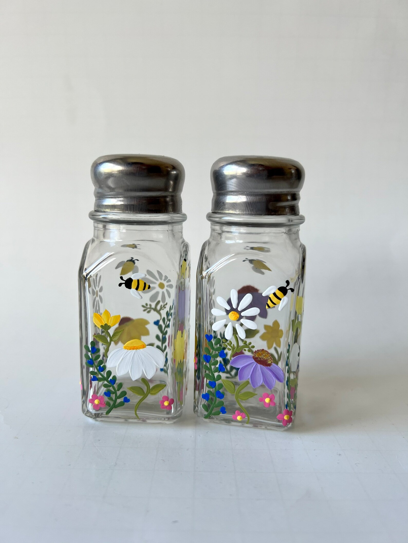 Handpainted Wildflower Salt and Pepper Shakers, Farmhouse Kitchen Decor