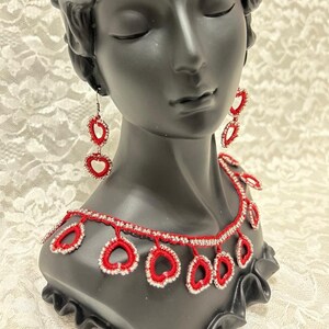 Handmade jewelry set, unique set of necklace and earrings, traditional jewelry set knitted with glass beads using crochet, mother's day gift