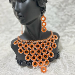 Handmade jewelry set, unique set of necklace and earrings, traditional jewelry set knitted with glass beads using crochet, mother's day gift