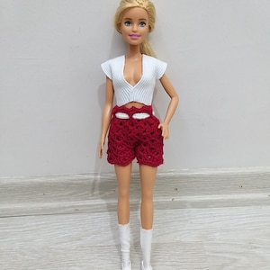 Barbie doll outfit with hand crochet and accessories. Made with fine detail,and she is ready to attend any fancy function, Christmas gift