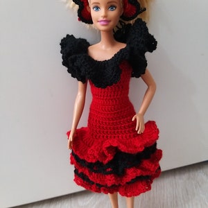 Barbie doll outfit with hand crochet and accessories. Made with fine detail,and she is ready to attend any fancy function, Christmas gift
